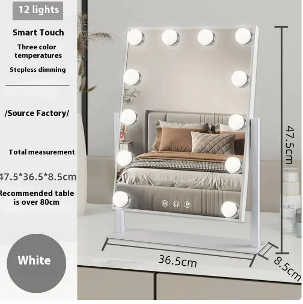 Vanity bubble Makeup Mirror: 9 LED Bulbs • 3 Light Modes • 10X Zoom • 360° Swivel