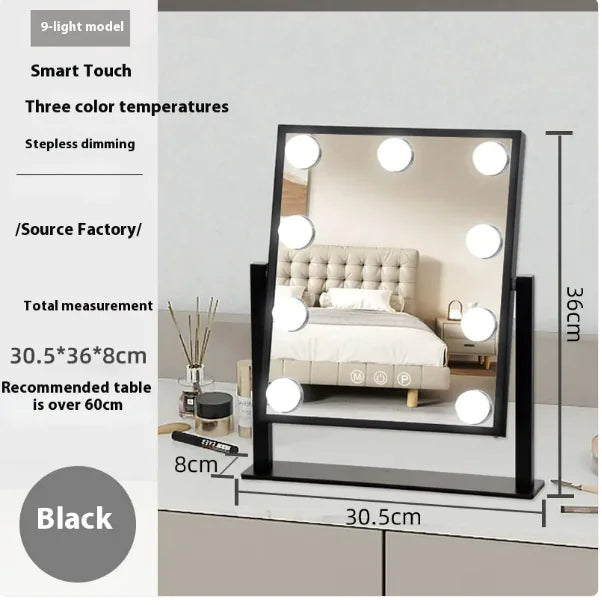 Vanity bubble Makeup Mirror: 9 LED Bulbs • 3 Light Modes • 10X Zoom • 360° Swivel