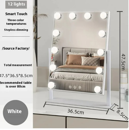 Vanity bubble Makeup Mirror: 9 LED Bulbs • 3 Light Modes • 10X Zoom • 360° Swivel